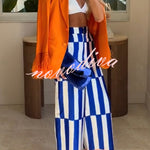 Chic Day Color-block Stripes Print High Rise Pocketed Wide Leg Pants