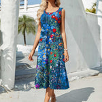 Zeagoo Floral Beach Sundress Casual A-Line Midi Tank Dresses