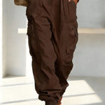 Street Style Solid Color High Waist Pocketed Loose Fit Cargo Pants