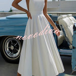 Solid Color Halter Neck Bow Tie Elegant Waist-cinching Midi Dress