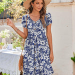Zeagoo Womens Floral Pleated Button Down Petal Mini Dress