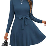 Zeagoo Women's Casual Dress Tie Waist Fall Ribbed Dress