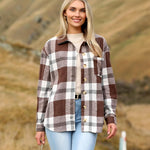 Zeagoo Women Flannel Shacket Jacket Plaid Button Down Shirt
