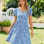 Zeagoo Womens Floral Pleated Button Down Petal Mini Dress