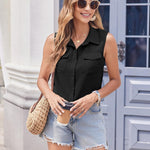 Zeagoo Womens Sleeveless Button Down Shirt with Pockets