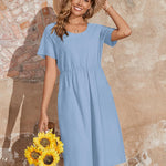 Zeagoo Womens Midi Dress Short Sleeve A-Line Cotton Linen Dress