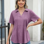 Zeagoo Short Sleeve Polo T Shirts Pleated V Neck Tee