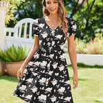 Zeagoo Womens Floral Pleated Button Down Petal Mini Dress