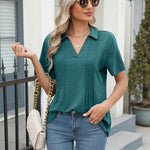 Zeagoo Short Sleeve Polo T Shirts Pleated V Neck Tee