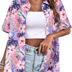 Zeagoo Womens Hawaiian Button Down Shirts Casual Floral Tropical Shirt