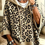 Comfortable and Casual Knit Leopard Print Half Sleeve Hoodie Sweater