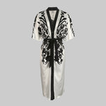 Half Sleeves Flower Print Printed Tied Waist V-Neck Midi Dresses