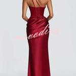 Emina Satin One Shoulder Asymmetrical Neck Cutout Back Lace-up Drape Maxi Dress