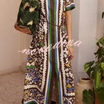 Bohemian Style Leopard Print Linen Shirt Dress