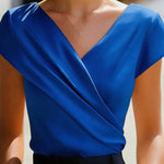 Solid Color Crossover V-neck Short-sleeved Slim-fit Casual Top