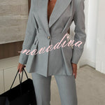 Business Elegance Button Long Sleeve Pocket Pleated Hem Lapel Blazer