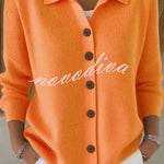 Casual Stylish Knit Solid Color Shirt Neck Button Up Long Sleeve Cardigan