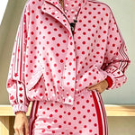 Lucienne Polka Dot Striped Star Print Zipper High Neck Pocket Sporty Jacket