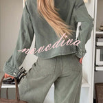 Chivalry Denim Antique Silver Button Ribbon Military Pattern Long Sleeve Jacket
