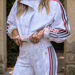 Rylee Colorblock Striped Star Print Zipper High Neck Pocket Sporty Jacket
