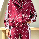 Lucienne Polka Dot Striped Star Print Zipper High Neck Pocket Sporty Jacket