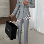 Business Elegance Button Long Sleeve Pocket Pleated Hem Lapel Blazer