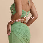 Emara Stretch Mesh Hand Beaded Trim Gathered Sweetheart Crop Halter Vacation Tank