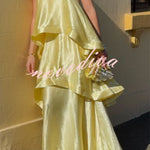 Soft and Smooth Satin Tiered Slip Square Neck A-line Maxi Dress