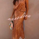 Stunning Fawn Print Contrast Color Satin Lace Trim Mid Rise Maxi Skirt