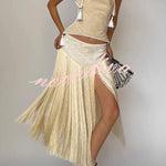 Stylish Halter Neck Lace Up Tassel Pendant Backless Top