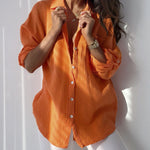 Zeagoo Solid Loose Single breasted Full Pull Long Sleeve Blouse Polo Pocket Tops