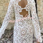Easy Resort Knit Crochet Cutout Long Sleeve Reversible Vacation Maxi Dress