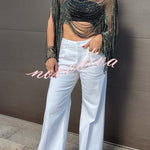 Sparkling Rhinestone Embellished Drape Tassel Batwing Sleeve Loose Crop Cover-up