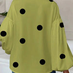 Stylish Polka Dot Print Collared Puff Sleeve Loose Shirt