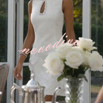 Delicate Silhouette Pearl Trim Cutout Neck Sleeveless 3D Florals Hem Mini Dress