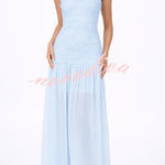 Stylish Three-dimensional Floral Chiffon Patchwork Strapless Elegant Maxi Dress