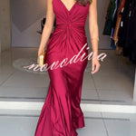 Glow Together Satin Knot Design Shoulder Strap Sleeveless Drape Slit Maxi Dress