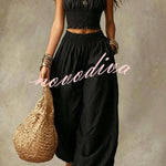 Olive Gypsy  pleated crop top and high-waisted wide-leg pants set
