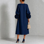 IVY™ | Floral Midi Dress with Rose-Cuff Sleeves