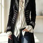 Royal Style Velvet Embroidery Long Sleeve Napoleon Button-down Lapel Coat