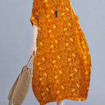 Plus Size Orange O-Neck Striped Summer Cotton Maxi Dresses