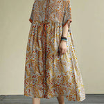 Diy Floral Chiffon Long Shirts O Neck Drawstring Robe Summer Dresses