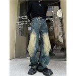 Retro Straight-leg Distressed Washed Patchwork Jeans