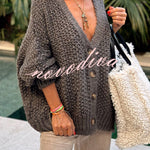Hestia Knitted Texture Solid Color Button Long Sleeve Relaxed Cardigan