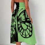 Fashionable Color-blocked Butterfly Print Resort Cover-up Midi Dress
