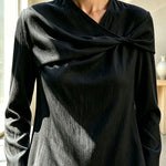 Draped Twist-Front Textured Blouse