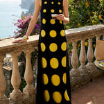 Loose Sleeveless Contrast Color Polka-Dot Split-Joint Round-Neck Maxi Dresses