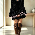 Vintage-Inspired Pearl Velvet Swing Dress