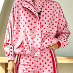 Lucienne Polka Dot Striped Star Print Zipper High Neck Pocket Sporty Jacket