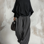 Relaxed Pleated Batwing Top and Wide-Leg Pants Two-Piece Set